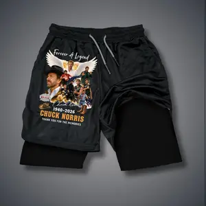 CHUCK NORRIS Double-Layer Sports Shorts Graphic Shorts Black Shorts Camo Shorts Streetwear Shorts Men Outfits Men Short Shorts Vacation Outfits Shorts
