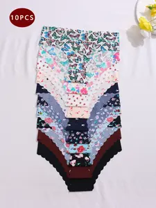 Women's Leopard Print Soft Comfortable Triangle Panties, 10 Pieces Set, Casual Fitted Underwear, All Seasons Wear, Soft Comfy Brief, Soft Comfy Knicker, No Ca Prop 65