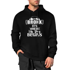 Men's Sweatshirt BRONX Print Long Sleeve Drawstring Pocket Casual Hoodie, Autumn/Winter Men's Clothing