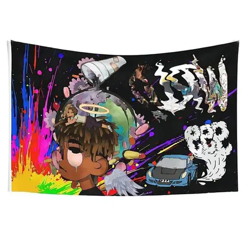 Retro Pixel Rapper 3x5Ft Flags Tapestry Wall Hanging for Bedroom College Dorm Rooms Decor Banner with 4 Brass Grommets Starry Sky Pattern Home Textile Decoration Boho Floral Design