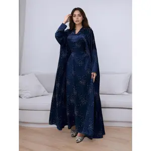 Women's Star Print Long Sleeve Abaya Dress, Modest Casual Dress for Party Wedding Guest, Ladies Islamic Clothing for Spring & Fall
