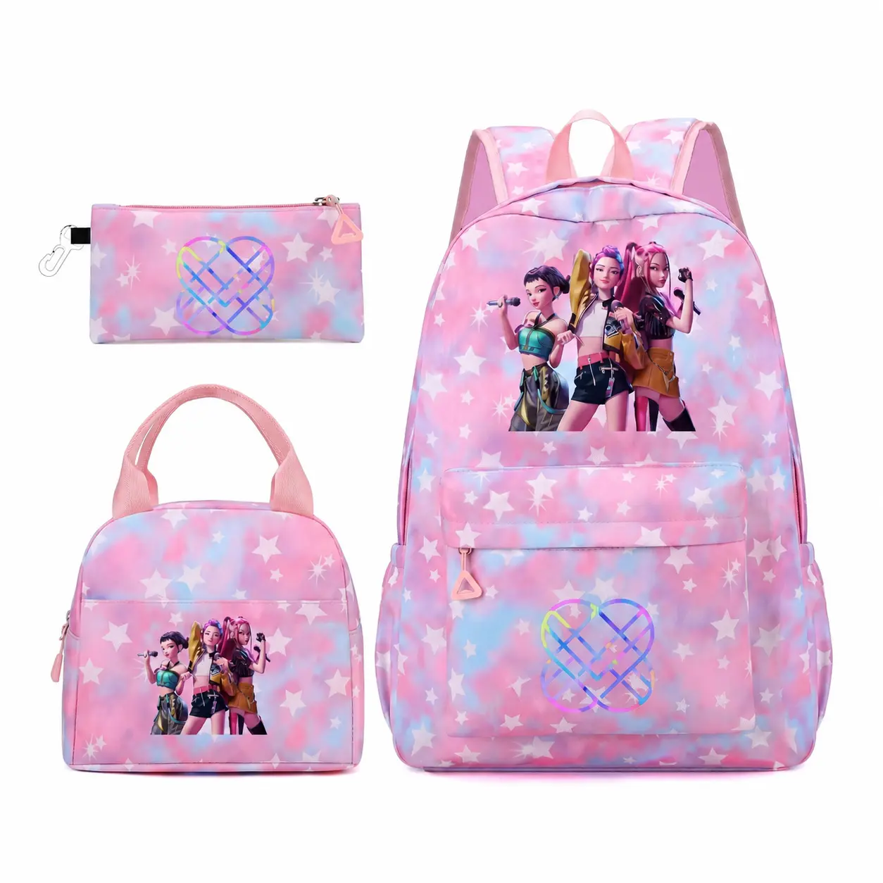Women's Basic 3-PC Compartment Solid Color Starprint Zipper Closure Cute Backpack - Adjustable Strap Bookbag, School Backpacks for Campus Students, Functional for Working Women