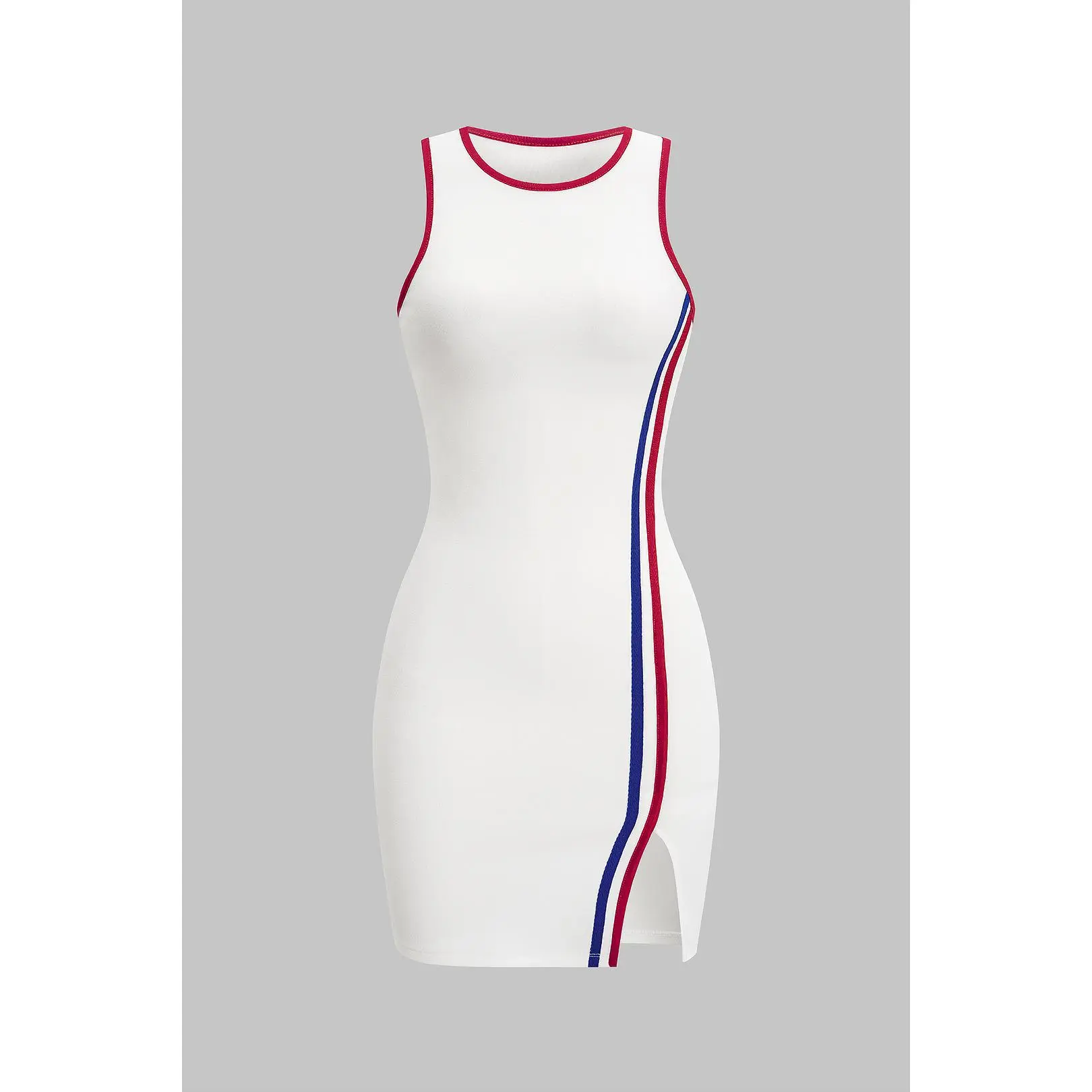 Contrast Binding Round Neck Slit Sleeveless Mini Dress