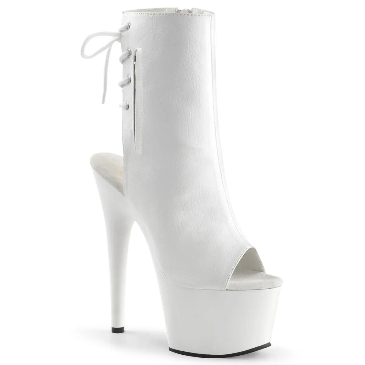 Women's High Heel Lace Boots, 7-in ADORE-1018 White PU Footwear