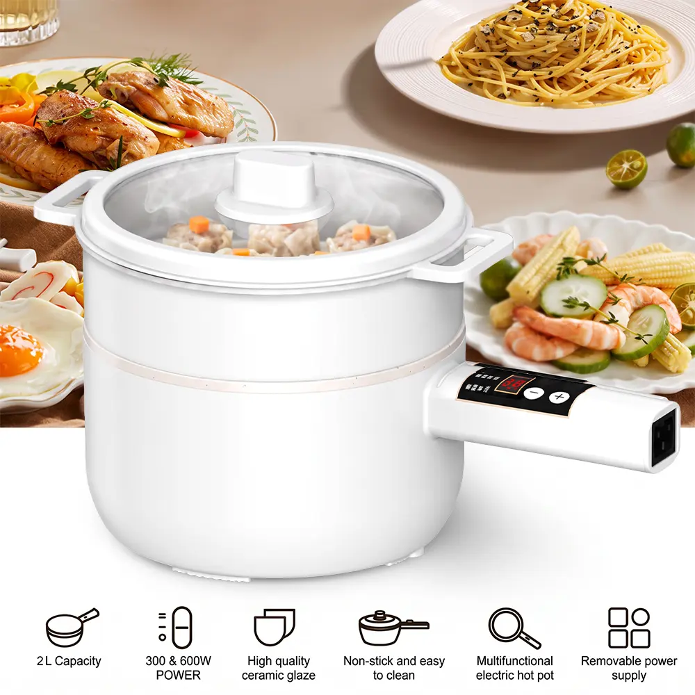2.1 QT Multifunctional Electric Kitchen Utensils Cooker with Nonstick Ceramic Skillet, Hot Pot, Lid & Steamer Basket, Digital Control 6 Preset Functions for Stir Fry, Stew, Steam,toolupgrade