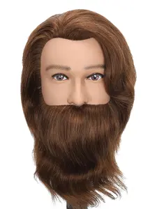 10-Inch Male Mannequin Head with Beard, 100% Real Hair, Haircut Practice Dummy, Beauty Training, Straight Dense Hair, Grooming Practice