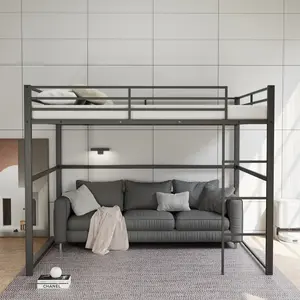 Metal Loft  Full Size, Loft  Frame with Safety Guard Rails & Flat Ladder, Twin Loft  for Kids Teens Adults