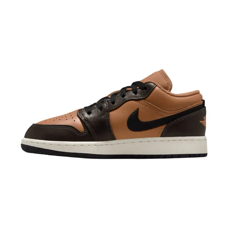 Women's NIKE Air Jordan 1 Low SE "Flax Baroque Brown" Leather and Suede Low-Top Shoes, Classic Casual Lifestyle Trainer, Sports Footwear