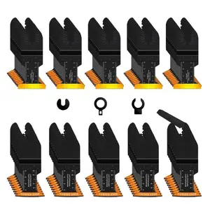 100PCS Oscillating Tool Blades, Titanium & HCS Oscillating Saw Blades for Metal/Wood/Plastic Cutting, Curved Edge Multi Tool Blades Compatible with, Milwaukee, Dremel, Ryobi, Rockwell