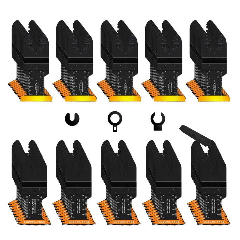 100PCS Oscillating Tool Blades, Titanium & HCS Oscillating Saw Blades for Metal/Wood/Plastic Cutting, Curved Edge Multi Tool Blades Compatible with, Milwaukee, Dremel, Ryobi, Rockwell