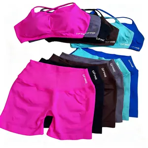 DFYNE Impact 3-Piece Set - Cross-Waist Gym Shorts, Supportive Bra & Long Sleeve Shrug Silhouette, Seamless Layered Workout Trio