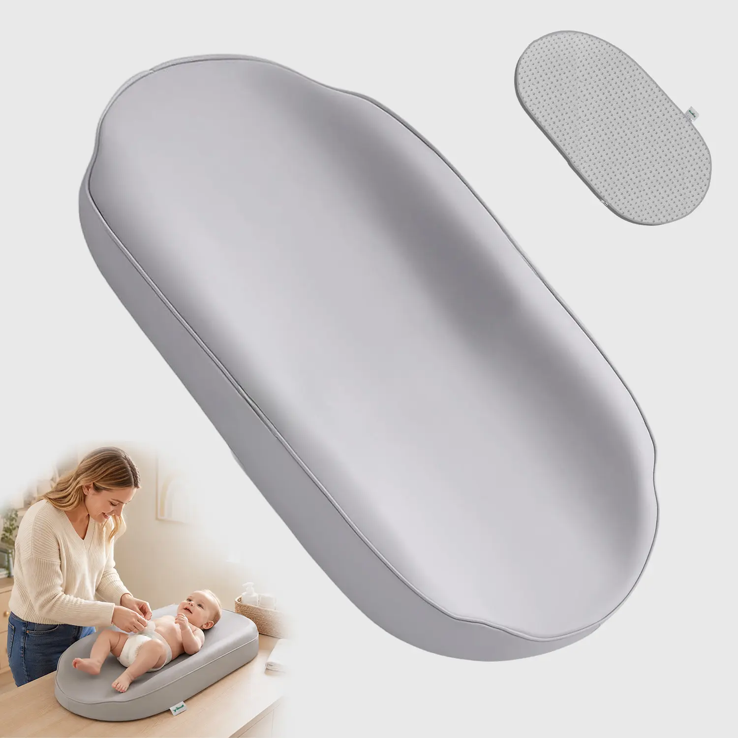 Rootling Cozy Faux Leather Baby Changing Pad with Waterproof PU Surface, Non-Slip Bottom, Raised Edges & Adjustable Safety Belt for Dresser Tops