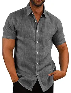 Men's Linen Shirts Casual Button Down Short Sleeve Summer Beach Shirt Hawaiian Vacation Shirts Menswear Shortsleeve