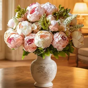 1 Bundle of Artificial Champagne Peony Set, Lifelike Artificial Flower for Home and Event Decoration, Festival Floral Decor for Indoor & Outdoor Use, Perfect for Weddings, Room Decor, DIY Decor, Decorative Flowers