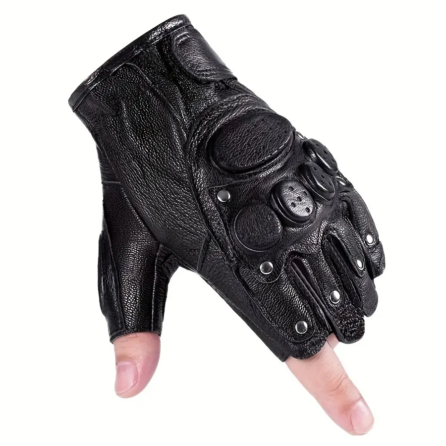 Pure Sheepskin Half Finger Gloves for Men - Anti-Slip, Lightweight & Durable for Strong Grip