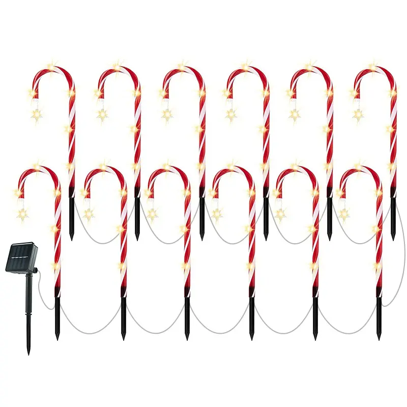 12 Pack Outdoor Solar Candy Cane Lights, Outdoor Christmas Decorations Candy Cane Pathway Light, 8 Lighting Modes,  Ground-Stake Setup, Christmas Candy Cane Lights Decorations for Outside Party Garden Yard Lawn Patio Decoration