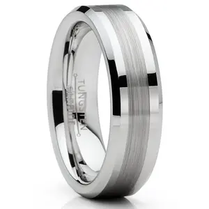 Mens Tungsten Ring Brushed Wedding Band Silvertone Comfort-fit 6MM 8MM
