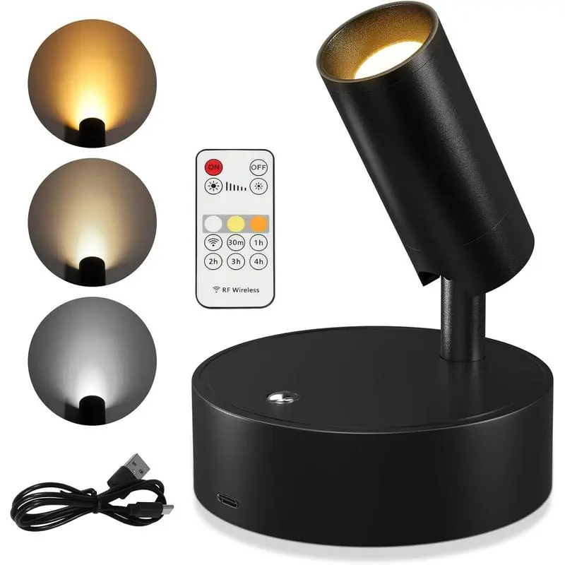 Wireless LED Spotlight Indoor, Rechargeable Uplighting Indoor Remote Dimmable, Lighting Modes Adjustable, 350° Rotate, Battery Powered Ceiling Spotlight for Artwork Painting Picture Lights, Home Decor Light, Wall Light, Interior Led Lights