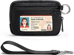 The Iris Wallet for Women Mini Zip Card Case with Clear ID Window Zipper Coin Purse Lightweight Portable Keychain Wallet