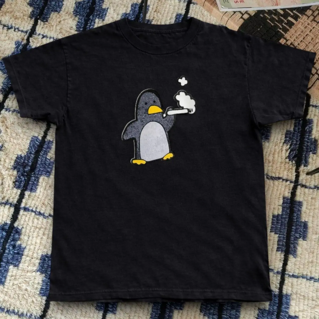 Gildan Women's T-shirt, Y2K cute smoking penguin graphic tee, Cute Penguin Graphic Tee, Y2K Penguin Shirt, Funny Animal Graphic T-Shirt, Vintage Streetwear Tee, Minimalist Penguin Shirt, Aesthetic Unisex Gift