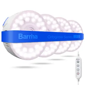 Barrina Orbgrow OG09 Puck Grow Light with Timer, Pinkish White 36W(4 x 9W, 540 Watt Equiv), Full Spectrum Plant Light for Indoor Plants, Magnetic & Linkable, 5 Levels Dimmable for Plant Shelf, 4 Packs
