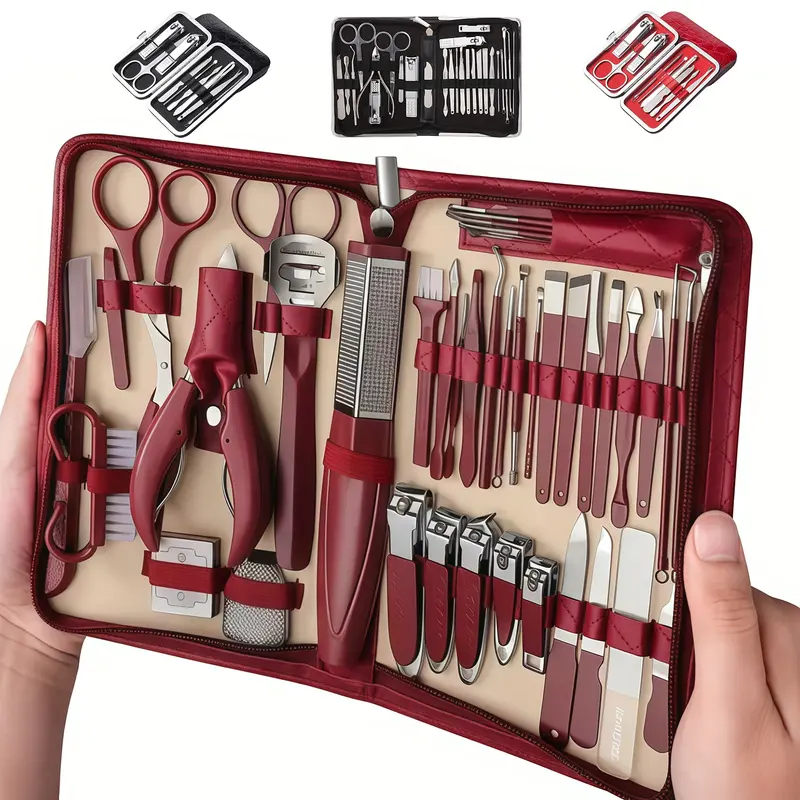 Deluxe 42/26/9PCS Multi-Functional Stainless Steel Manicure Personal Care Set - Professional Household Nail & Pedicure Kit for Women/Men w/Leather Zipper Case | Holiday Gift! Travel Grooming Tools Bag + Cuticle Nippers, Scissors, Ear Spoon, Nail Clippers