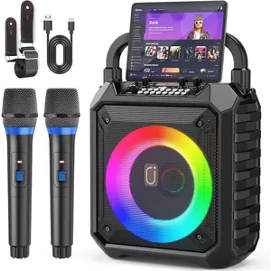 Karaoke Machine for Adults &  with 2  Microphones, Portable  Speaker with LED Lights, Supports USB/TF Card/AUX for Party