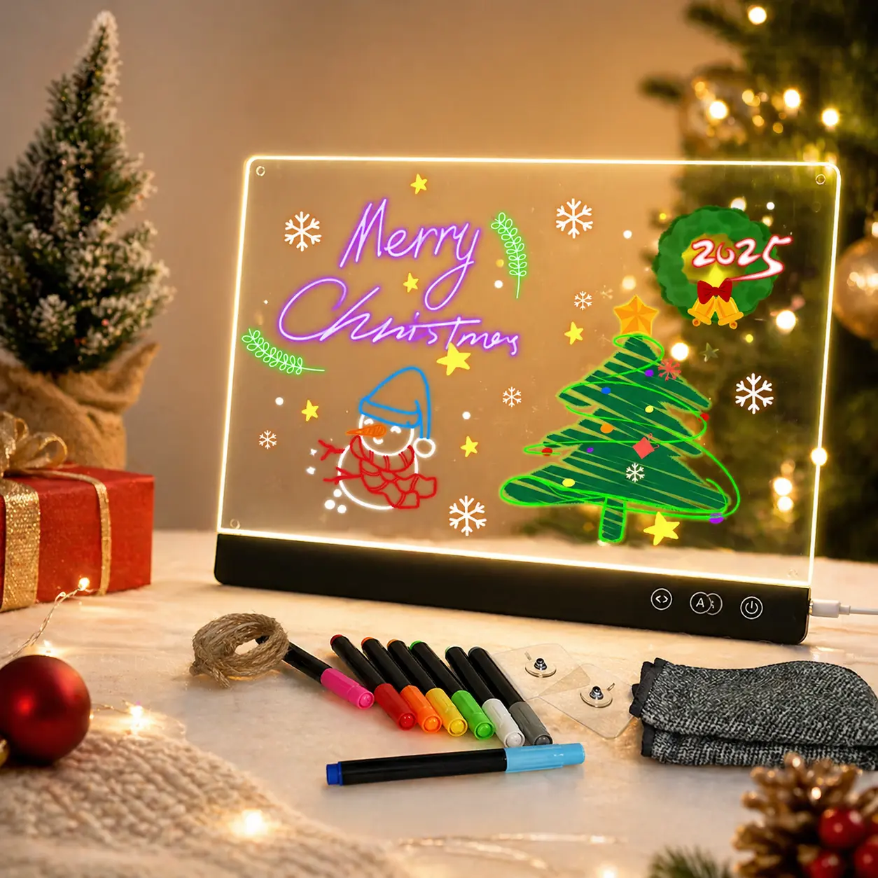 Acrylic Dry Erase Board with Light, Rechargeable LED Memo Board with & 4 Flash Modes, 12"x8" Light Up Desktop Message Board with Foldable Stand, Professional Glowing Note Pad,back to school,back to school haul