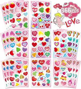 366 Pcs Valentine Stickers for Kids,Colorful Heart Stickers Valentine's Day Love Decorative Stickers for Gift Box Envelope Wedding Stick Sticker Party Favors Supplies