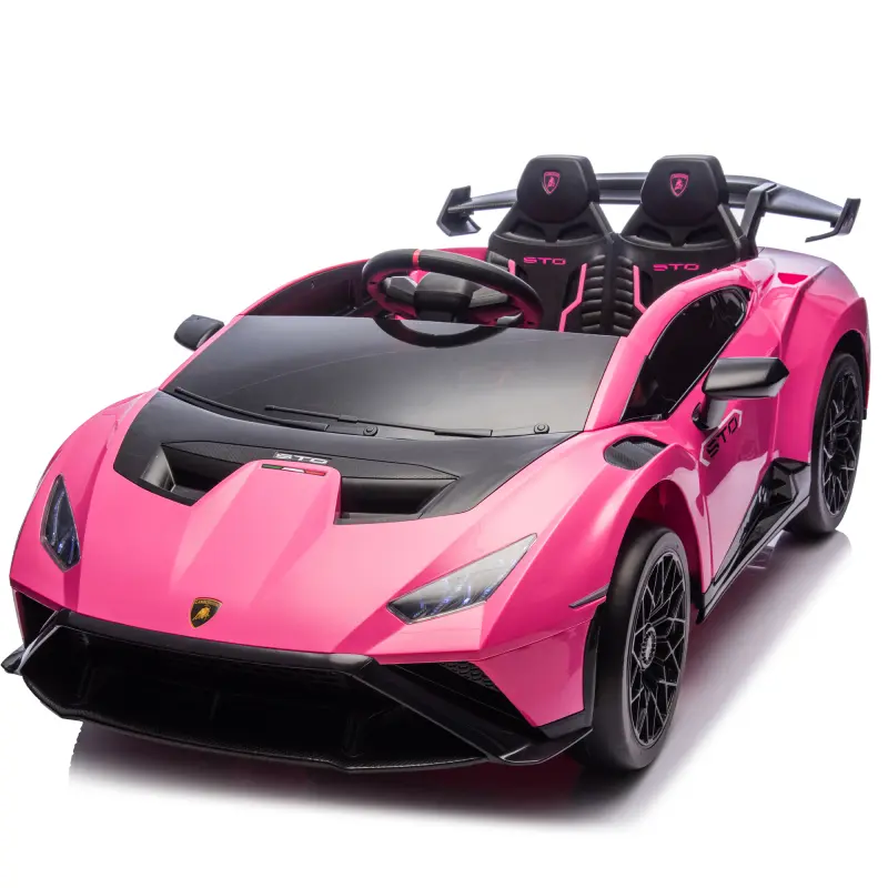 24V Lamborghini Ride-On Toy Car for Kids 3-5, Battery-Powered Motorized Drift Vehicle with Remote Control, LED Lights, 360° Spins, 2-Point Safety Harness & Bluetooth/USB, Pink