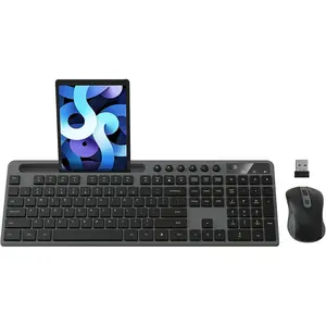 Keyboard and  Combo,  2.4G    Keyboard with Phone Tablet Holder, Silent  with 6 Button, Compatible with MacBook, Windows (Grey)