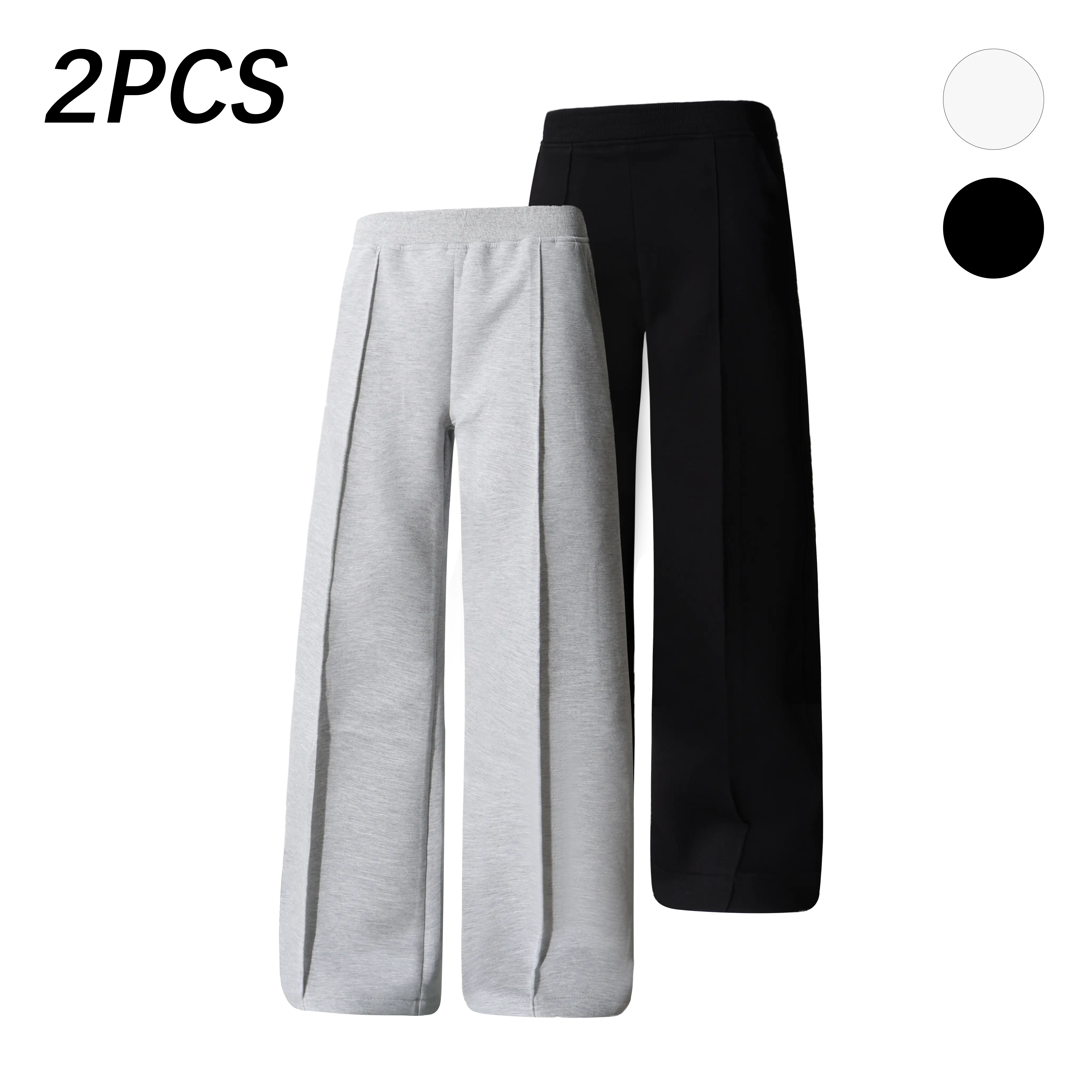 Men’s 2 Pack Wide Leg Pants 727, Black and Gray Loose Fit Stretch Straight Leg Casual Trousers, Soft Cotton Blend Stretch Pants for Streetwear, Work, Daily Wear Wide Leg Sweatpants Workout Joggers