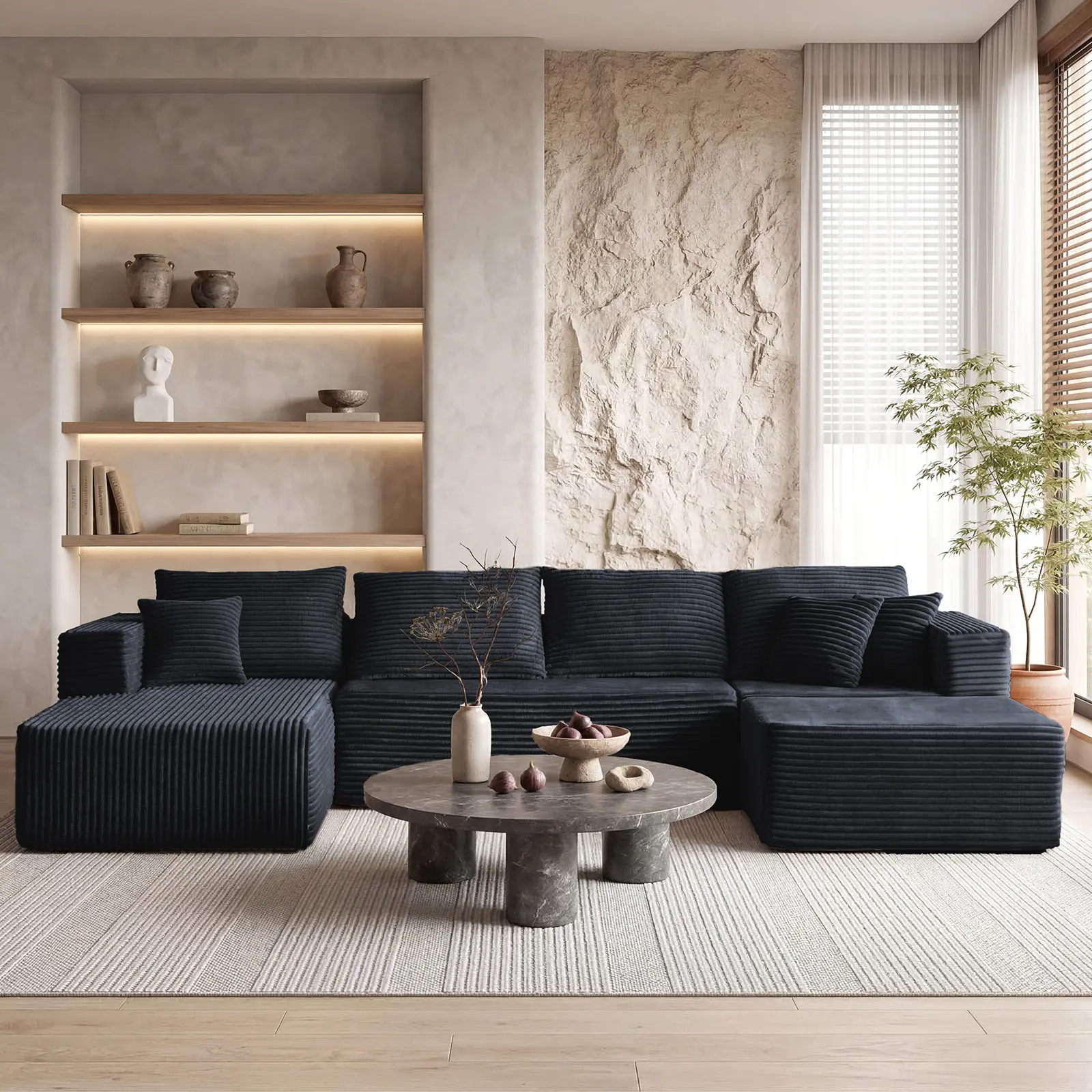 ModMood U-Shaped Modular Sectional Sofa – 2–3 Pack Delivery, 7 FREE Pillows, Compressed Corduroy Modern Sleeper Sofa, Convertible Sectional Couch, Space-Saving Design for Living Room Magnetic Building Set Magnetic Construction Set