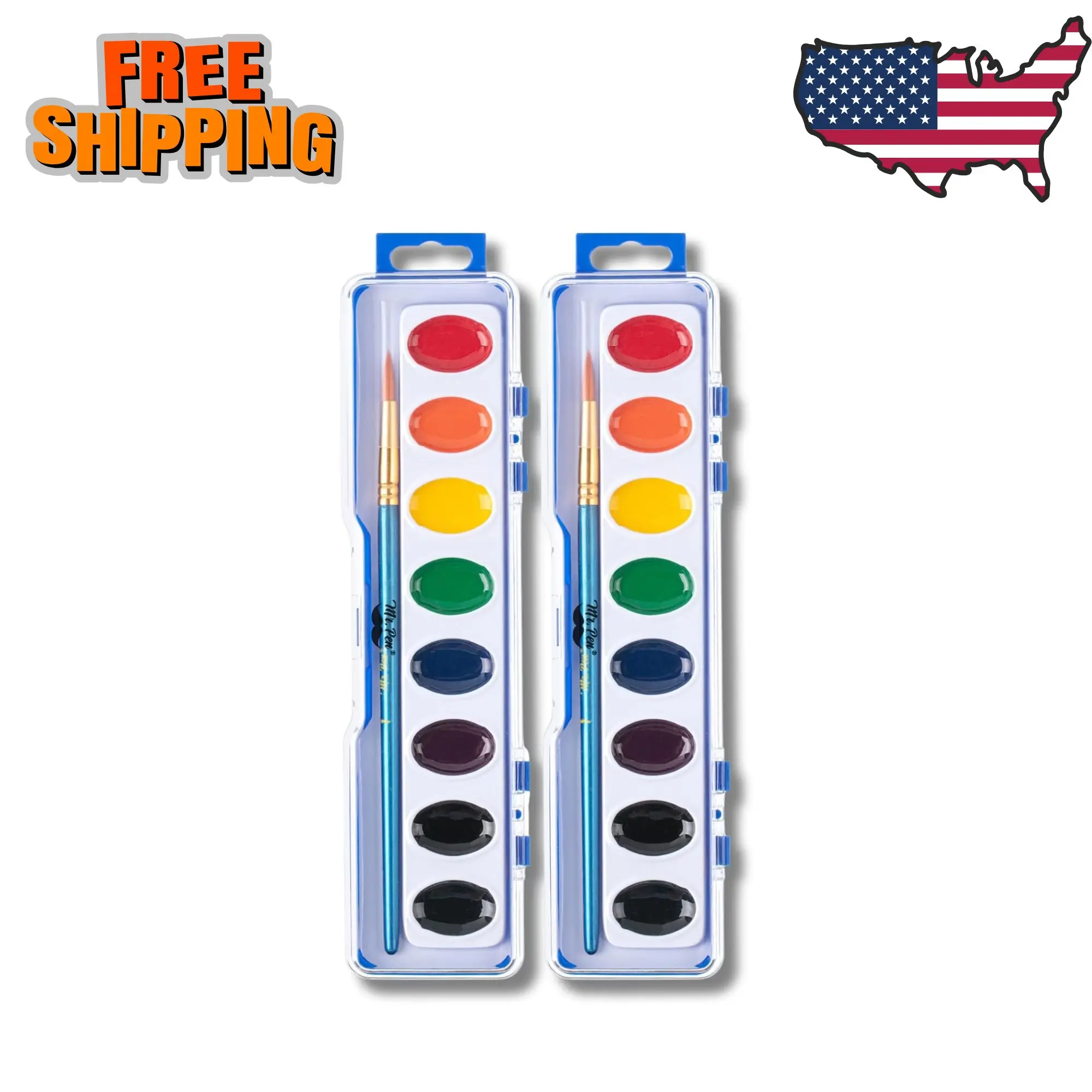 Washable Watercolors, 2 Pack, 8 Colors with Paint Brush