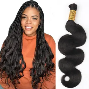 GK Human Braiding Hair for Boho Braids 18" Body Wave Bulk Human Hair Extensions for Braiding No Weft Brazilian Curly Loose Deep Water Wave Bulk Wet and Wavy 100g Nature Black