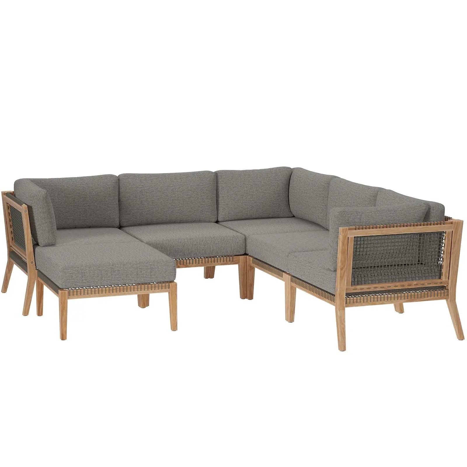 Clearwater Outdoor Patio Teak Wood 6-Piece Sectional Sofa, EEI-6124