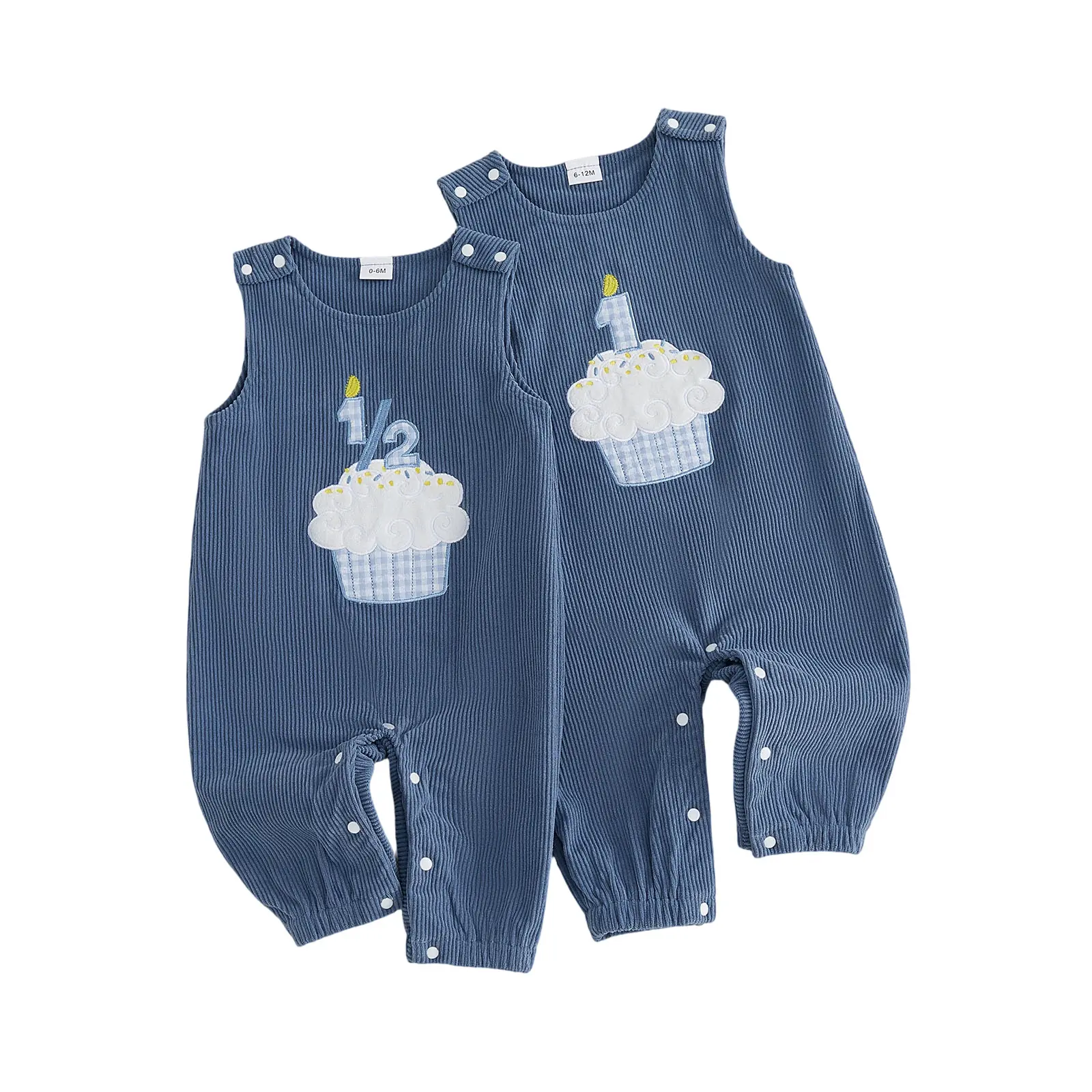 Infant Baby Boy My First Birthday Romper Sleeveless Cupcake Embroidery Jumpsuit Newborn Playsuit 0-18 Months