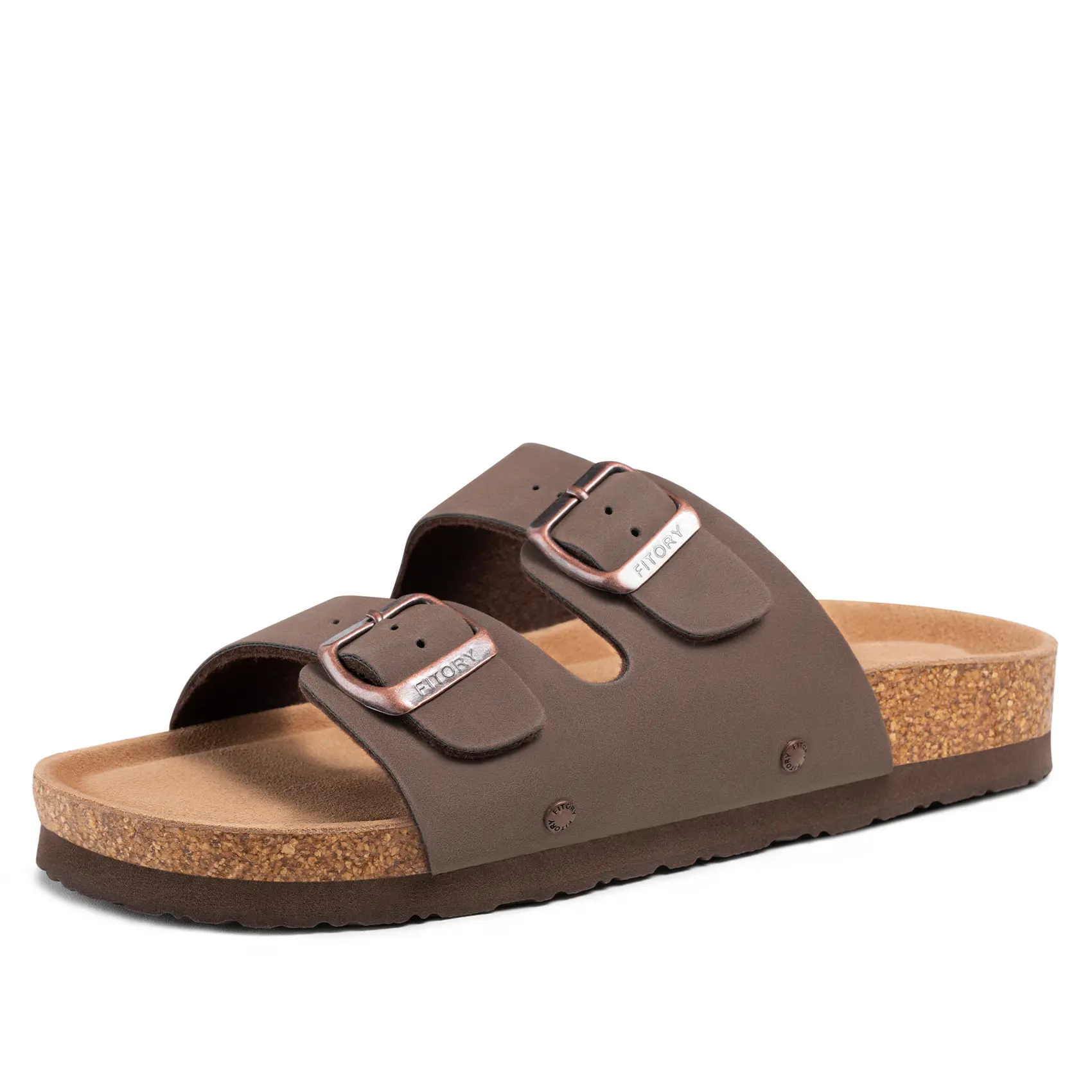 FITORY Balance I Womens Flat Sandals with Cork Footbed, Open Toe Slides Adjustable Slip On Outdoors Slippers for Summer