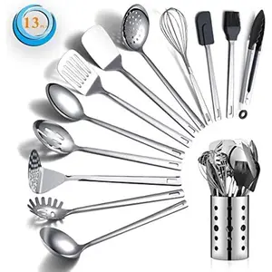 Stainless Steel Cooking Utensils Set,  13 Pieces Kitchen Utensils Set, Kitchen Tools Set With Utensil Holder Non-Stick And Heat Resistant,Dishwasher Safe, Easy to Clean (13 Packs)