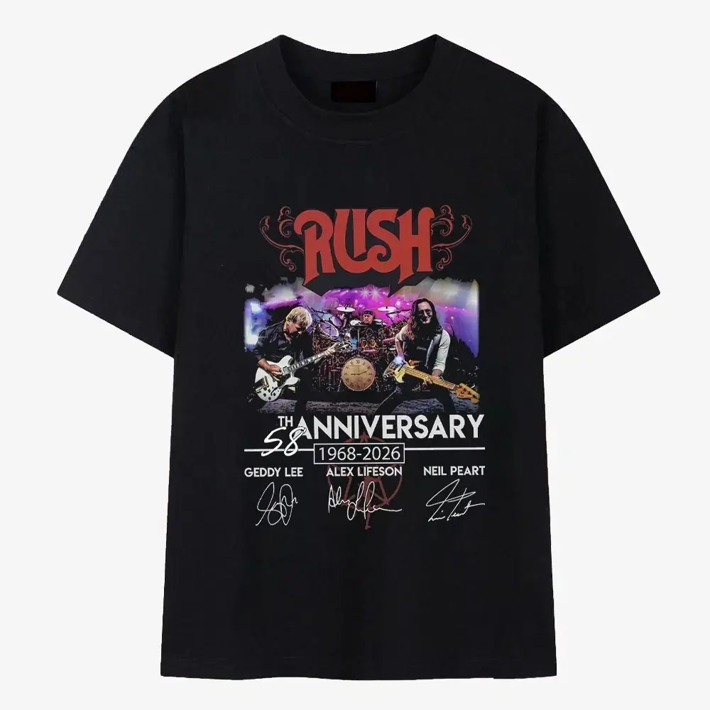 58 Years Rush Band 1968-2026 T-Shirt, Signatures Fifty Something World Tour 2026 Tee