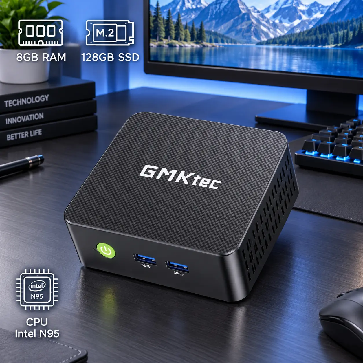 Mini PC, Intel Alder Lake N95(Up to 3.4GHz), 8GB DDR4 128GB SSD, Mini Desktop Computer, Windows 11 Pro, NucBox G3S