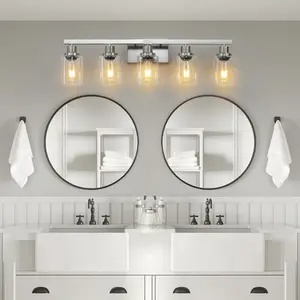 31" Modern 5-Light Bathroom Vanity Light Fixture - Brushed Nickel Finish with Clear Glass Shades, Perfect for Bathroom, Vanity, and Dressing Area Lighting (No Bulbs)