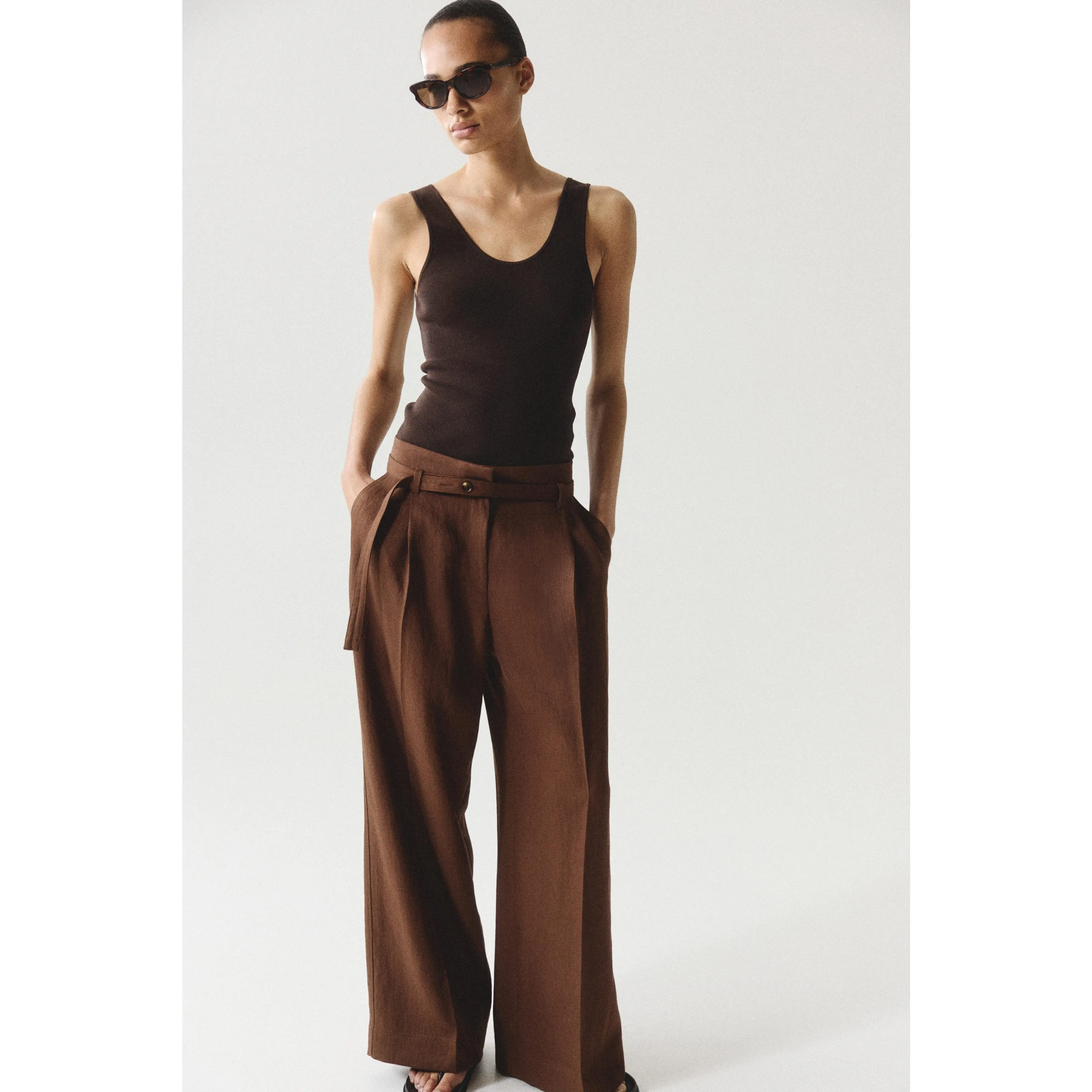 H&M Wide belted trousers