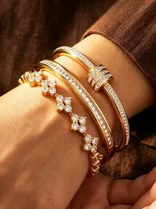 Trendy Women's Bracelet Set of Three, Multiple Styles Fashionable Pairing, Matching Bracelets, Perfect Valentine's Day Gift for Girlfriend, Elegant Minimalist Bangle