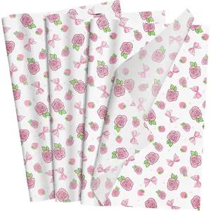 60 Sheets Gift Wrapping Tissue Paper Bulk, Pink Rose Bow Tissue Paper for Gift Bags, Decorative Art Papers for DIY Crafts Valentines Day Wedding Baby Showers Party Decor, 20x14 Inches
