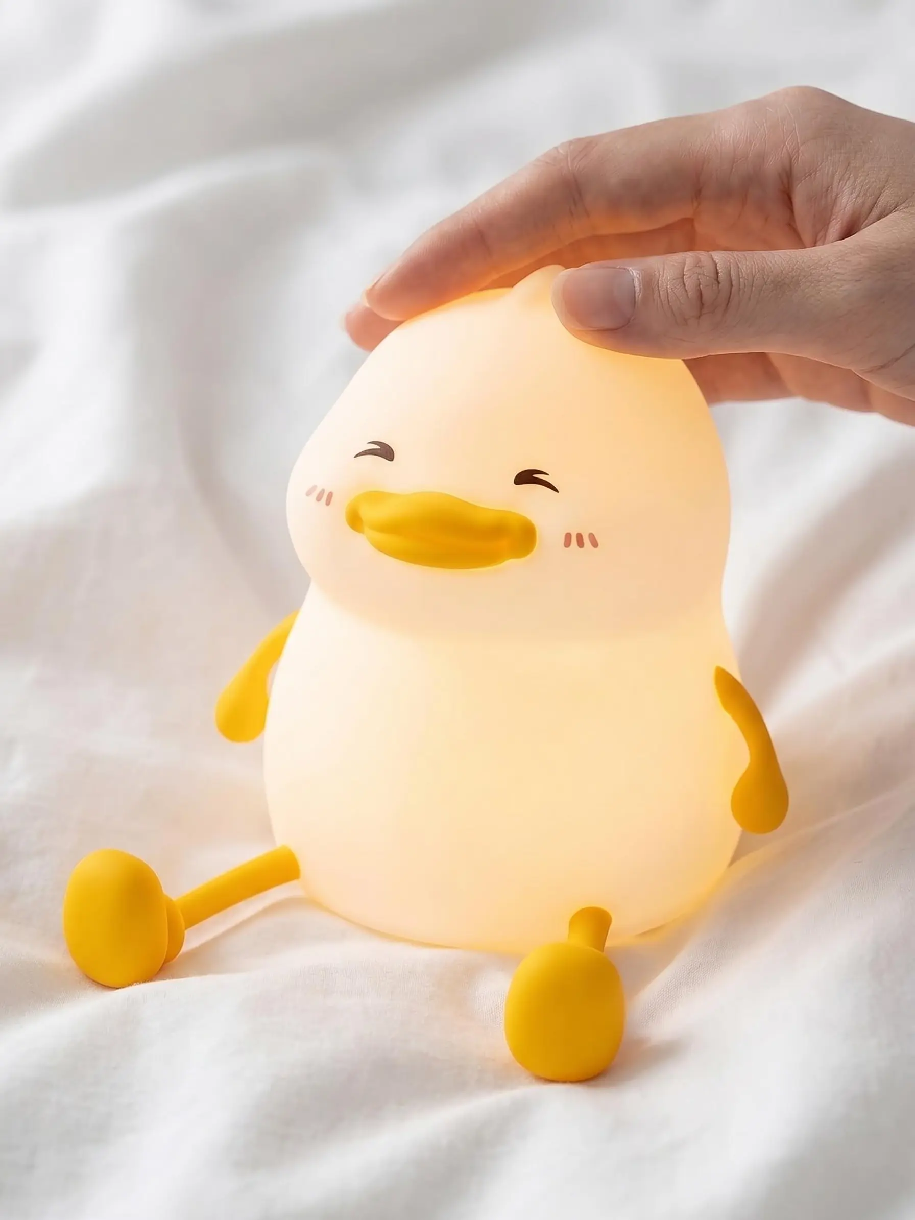 Animal Duck Silicone Nursery Ambient Night Lamp for Kids, 3-Level Dimmable Adjustable Lighting, Rechargeable LED, Warm Glow, Bedroom Decor, Gift-Ready Indoor Light