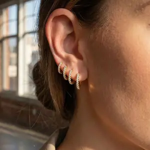 4 Pairs 14K Gold Plated CZ Huggie Small Hoop Earrings Set for Women Men, Hypoallergenic Hoop Earrings for Cartilage, Lightweight Stackable Earrings for Sensitive Ears