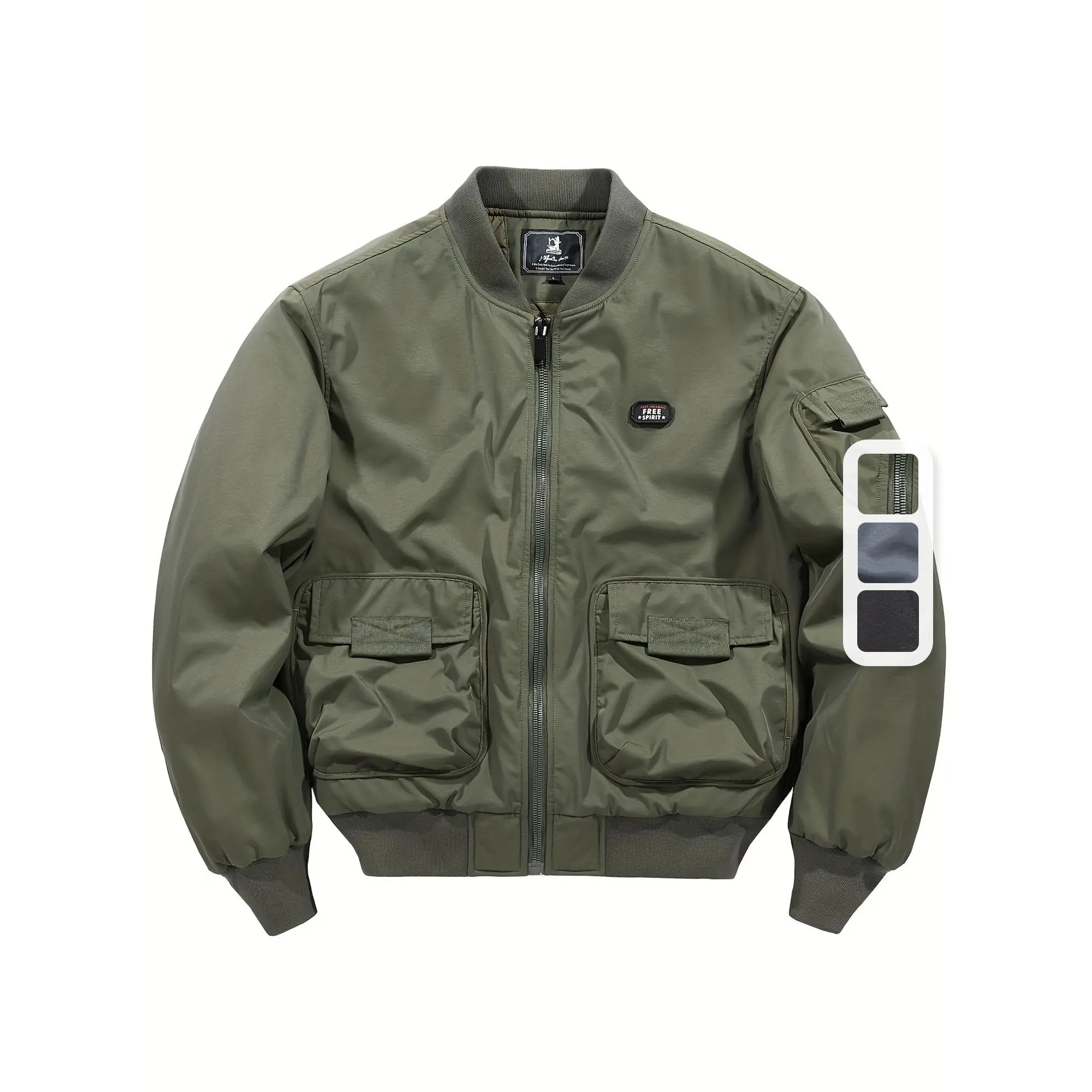 Casual Print Menswear Bomber Jacket with Long Sleeves, Drop Shoulders, a Mandarin Collar, and Multiple Pockets for Outdoor Cycling