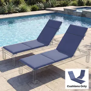 Outdoor Chaise Lounge Cushions Set of 2 Navy Blue with 6 Ties High-Density Foam for Patio Poolside All-Weather Protection UV30+