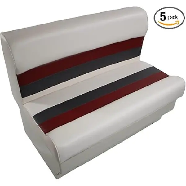 Horizon 3001-3010-AAEC Premium Series Contoured Pontoon Boat Bench Seat Cushion Set, 37x24 in, Roto-Molded, Durable, Fade-Resistant, Scratch-Resistant, High-Compression Foam Support, All-Weather Pads, Base White/Red/Charcoal